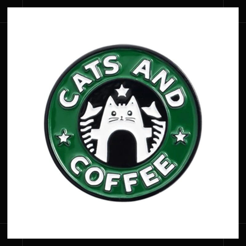 Pin metálico gatos y café